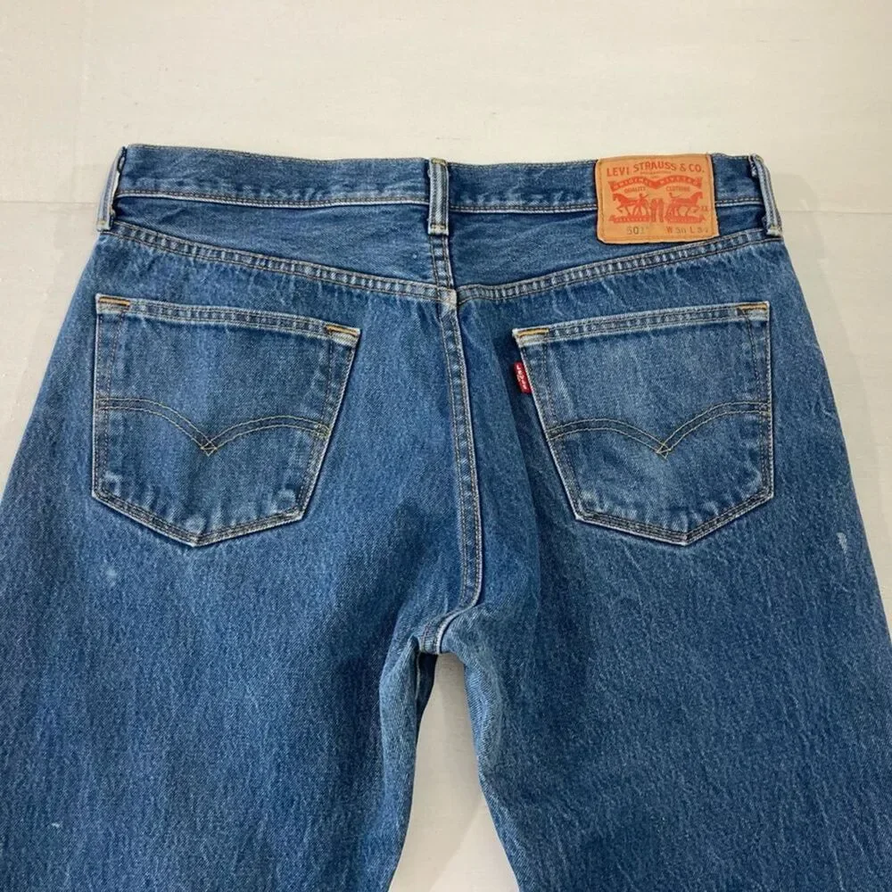 Levi's 501XX Button Fly Jeans Mens 36x34 Blue Straight Leg Denim Casual - Picture 4 of 13